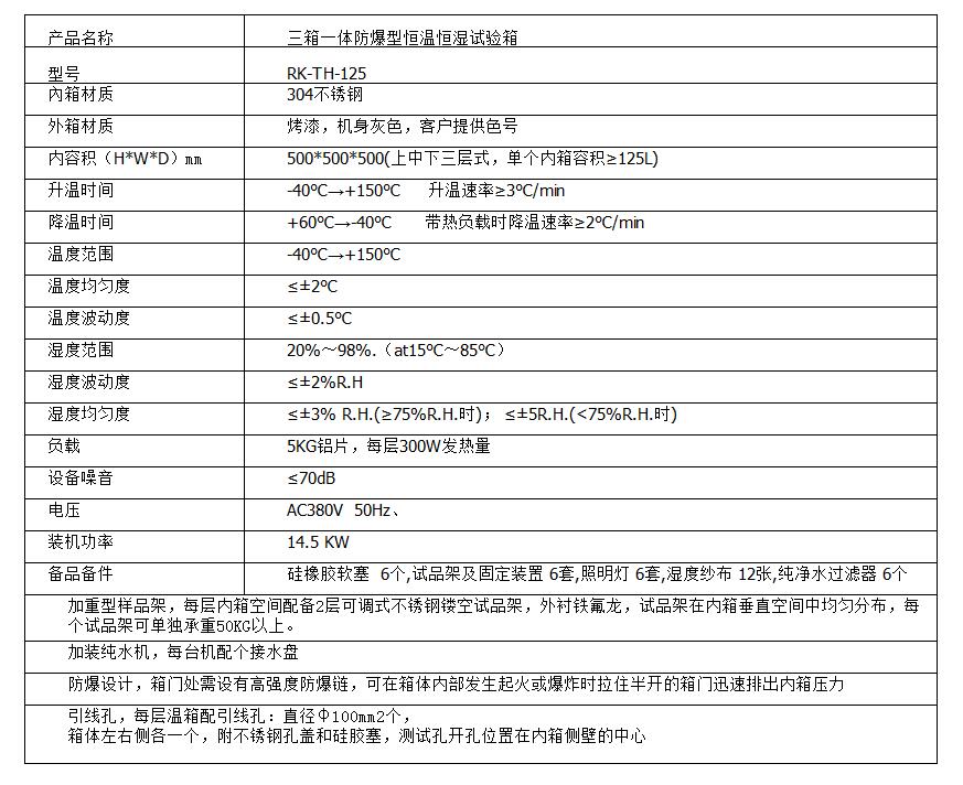 三箱一體防爆型恒溫恒濕試驗箱參數(shù)